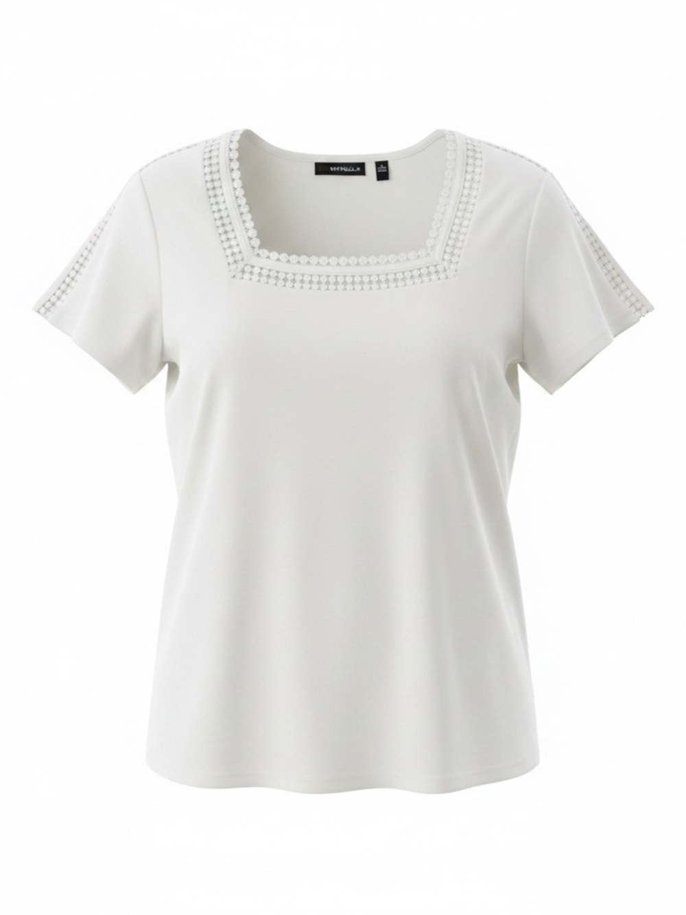 Coastal Quiet Luxury White Lace Trim Square Neck Top XL Cottagecore Chic - Picture 2 of 8